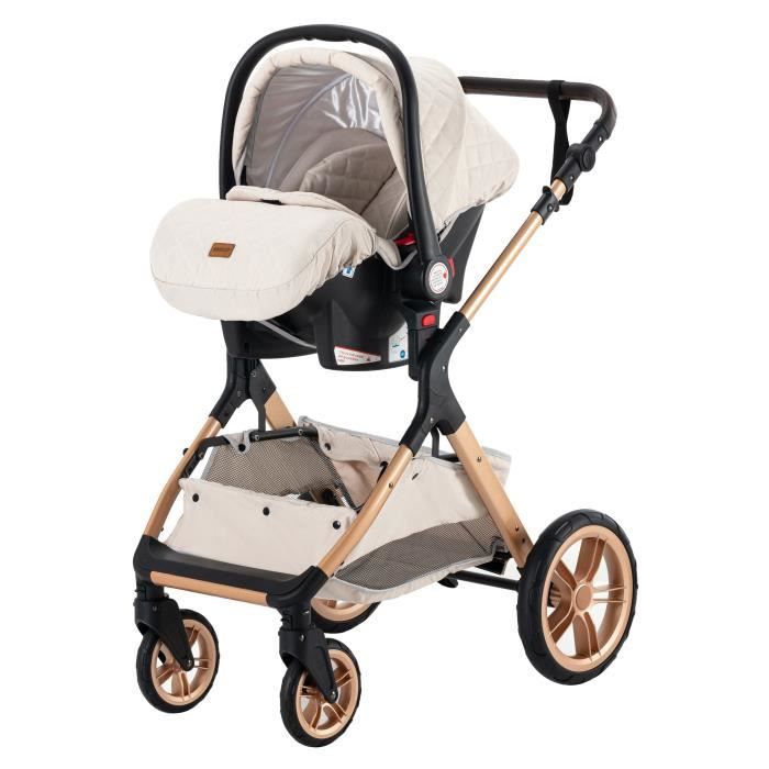YAZOCO - 3-in-1 Kombikinderwagen - Mit Babywanne-Autositz - Bis 15 kg - Weiß