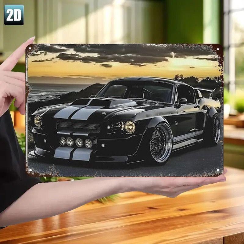 Racing Car Retro Style Metal Decorative Painting for Garage Room Decor