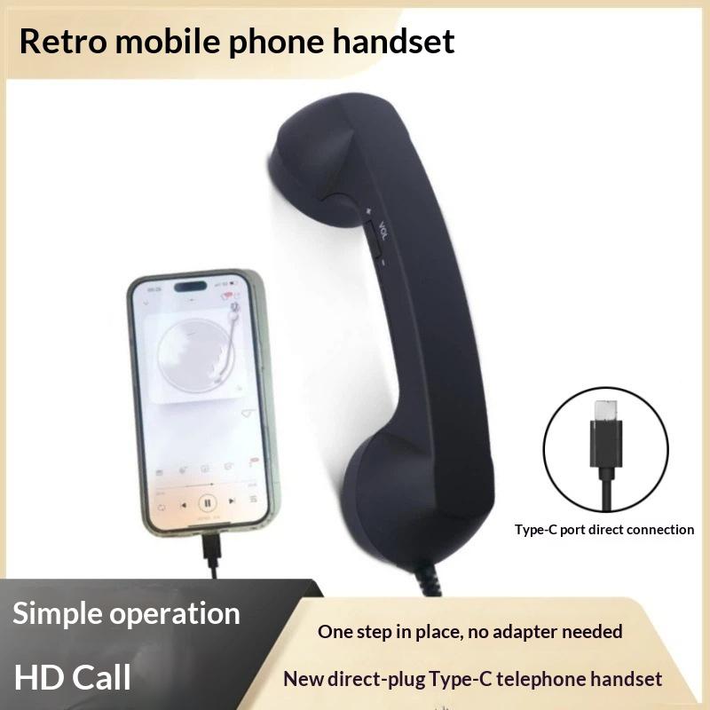 Type C Vintage Phone Handset Receiver Mic Speaker Clear Sound for Online Course Home Office Mobile Calls