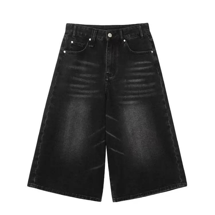 

2025 Мужские Ретро Потертые Повседневные Свободные Джинсы Миди с Заниженной Талией XL чёрный