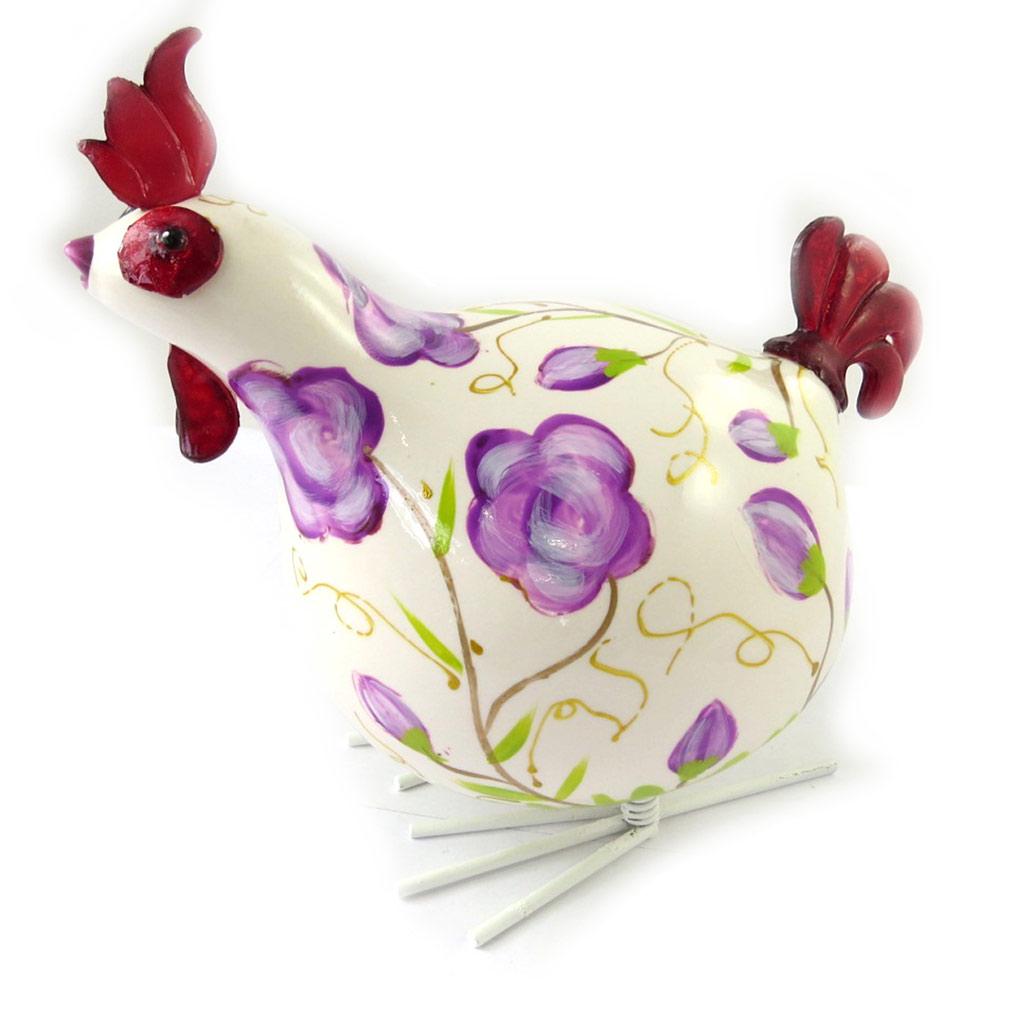 Les Trésors De Lily [M7782] - Figurine céramique 'Coq Cororico' blanc violet (20 cm)