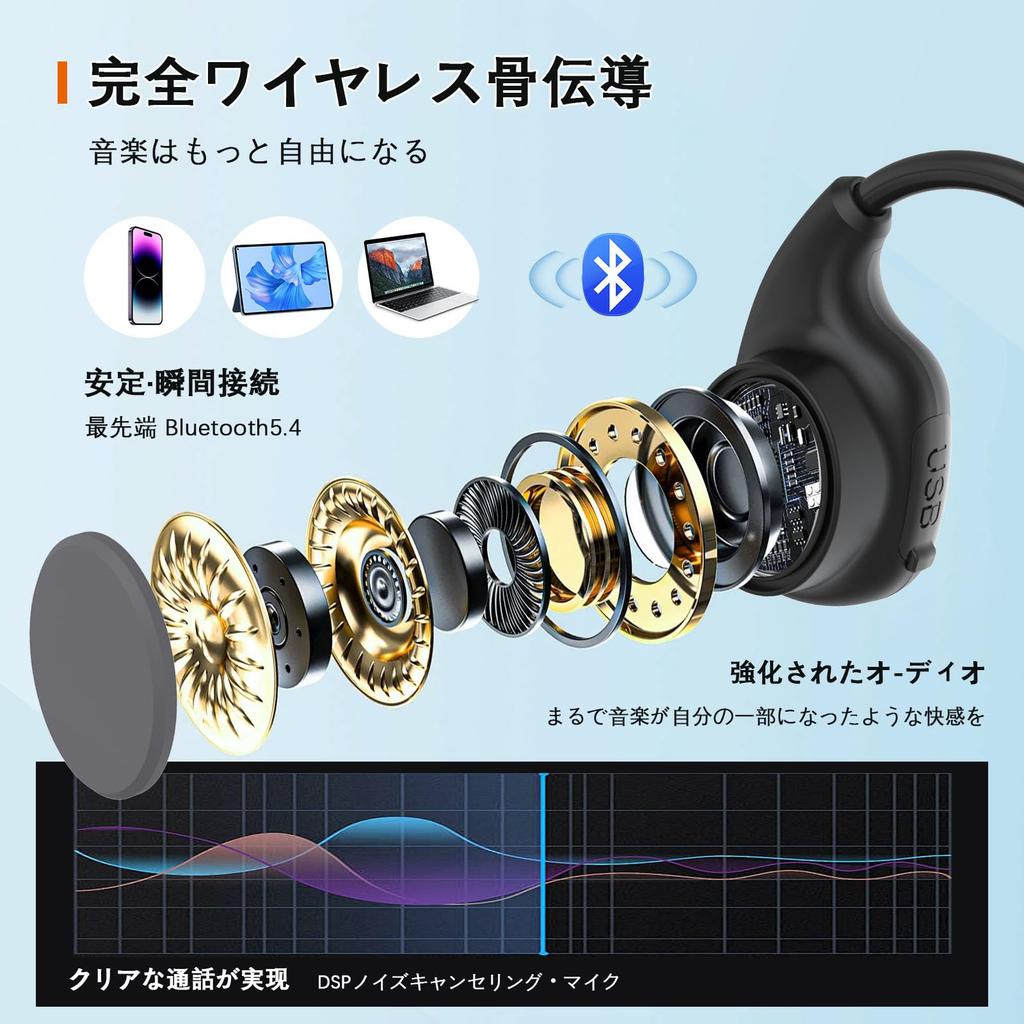 Alacoo Bluetooth Bone Conduction Wireless No Ear Physical Control Fast Ultra for and Cycling Earphones, Earbuds, Blockage, Buttons, Type-C Charging,