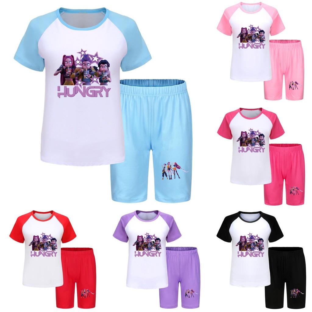 Kpop Demon Hunters Kids Summer Cotton Short Sleeve Shorts Set For Children