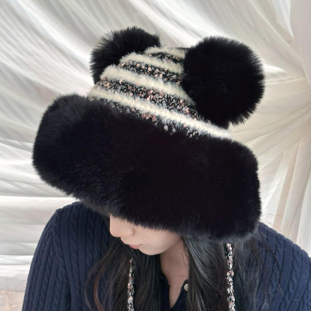 Thickened Plush Pompom Balls Cap Cute Ears Winter Warm Hat New Ear Protection Cap Autumn Winter
