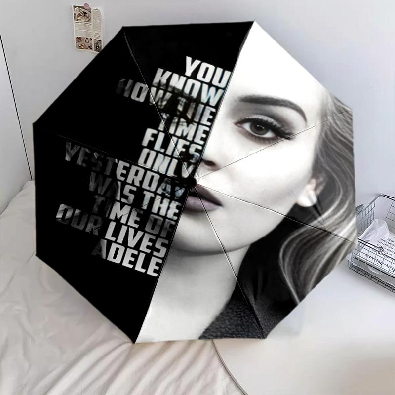 1 PC Automatic Folding Umbrella - Adele Pattern Portable Foldable Design With 8 Ribs Christmas Birthday Gifts