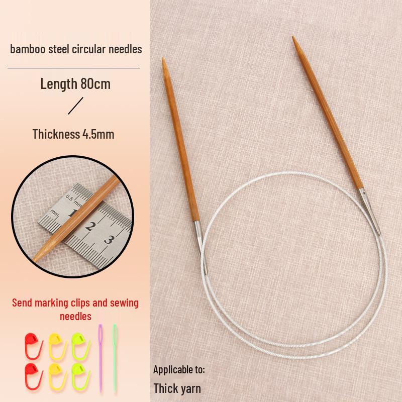 Bamboo-Steel Circular Knitting Needles, Full Set for Hand Knitting Blankets.