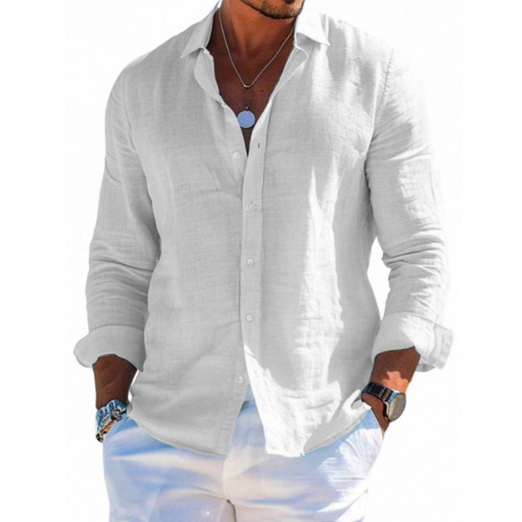Men's Long Sleeve Linen Shirt Turn-Down Collar Shirt Business Casual Shirt Business Shirt Regular Fit  Shirt