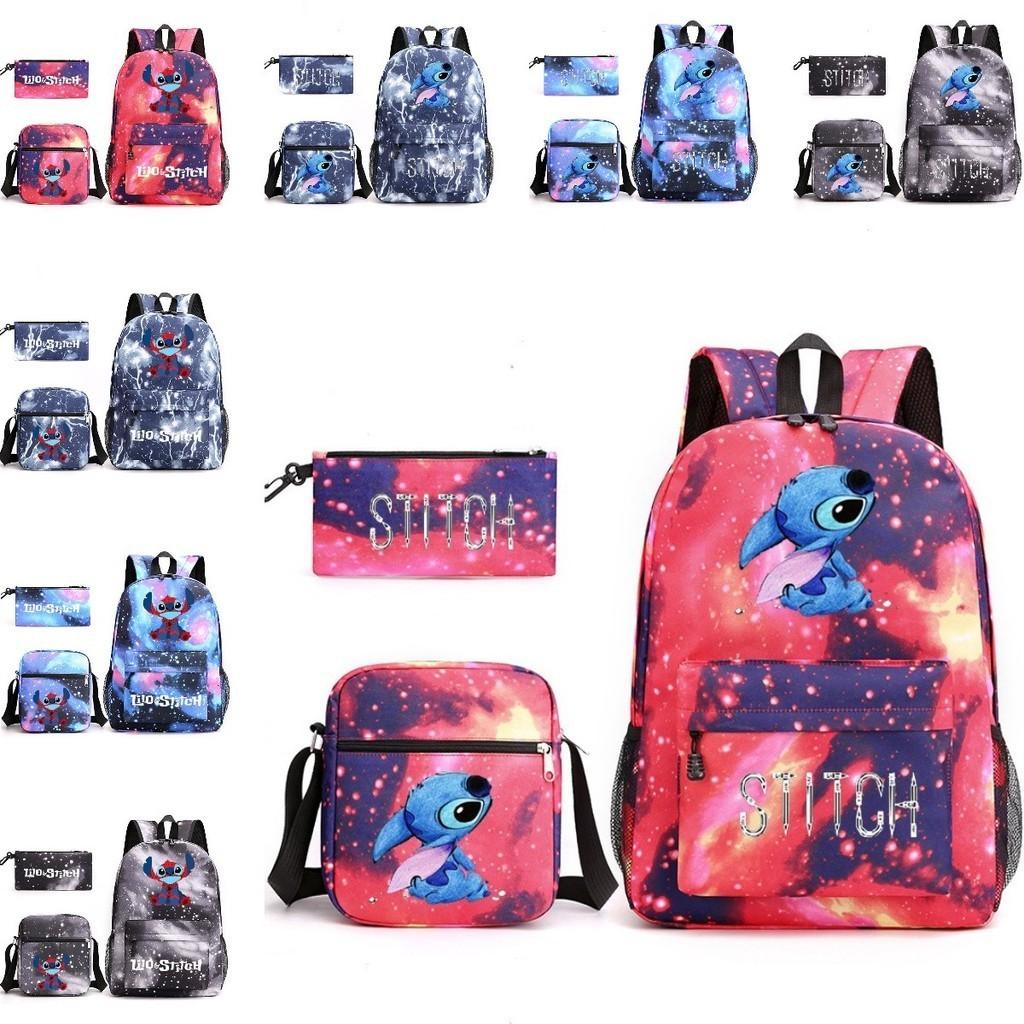 Adorable Stitch Print School Backpack Set Breathable Waterproof Oxford Fabric For Kids