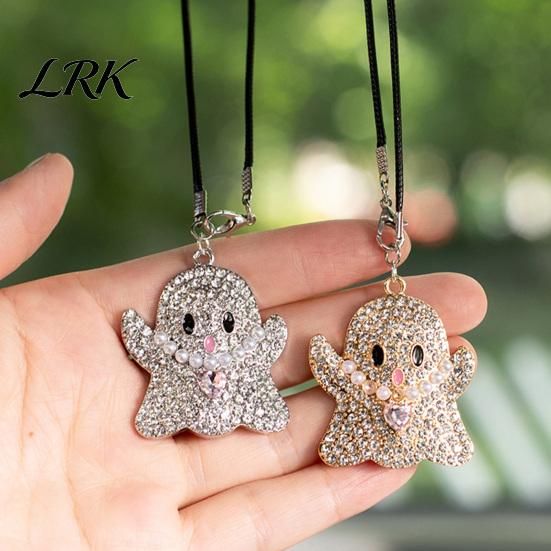 Fashionable Auto Interior Charms Halloween Ghost Bling Car Hanging Accessories, Faux Crystal Rear Personalized Accessories View Mirror Charm, Pendant