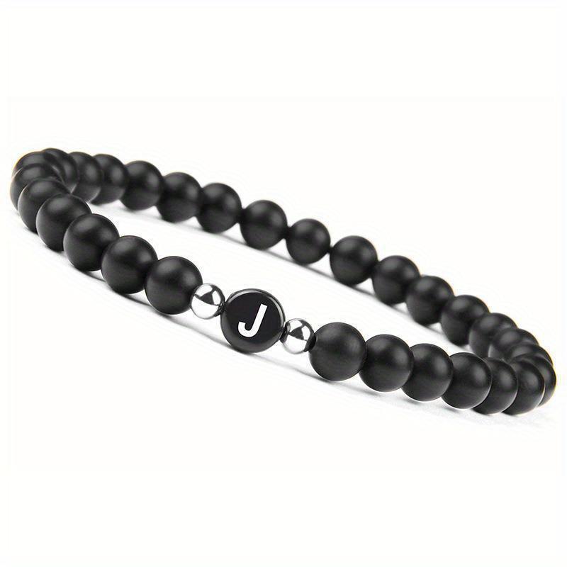 Initial Bracelet for Men and Woman Black Onyx 6mm Beads Bracelet with Letter Relationship Jewelry for Couples Alphabet bracelet