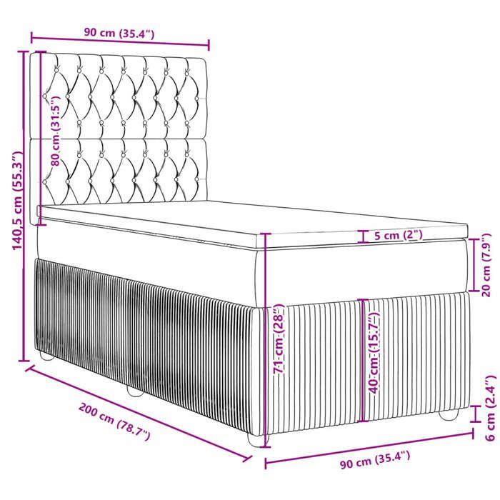 VidaXL Slatted Bed Base with Mattress Cream 90x200 Cm Fabric 3291951