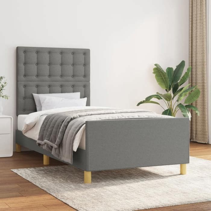 VidaXL Bed Frame with Headboard Dark Grey 80x200 Cm Fabric3125334
