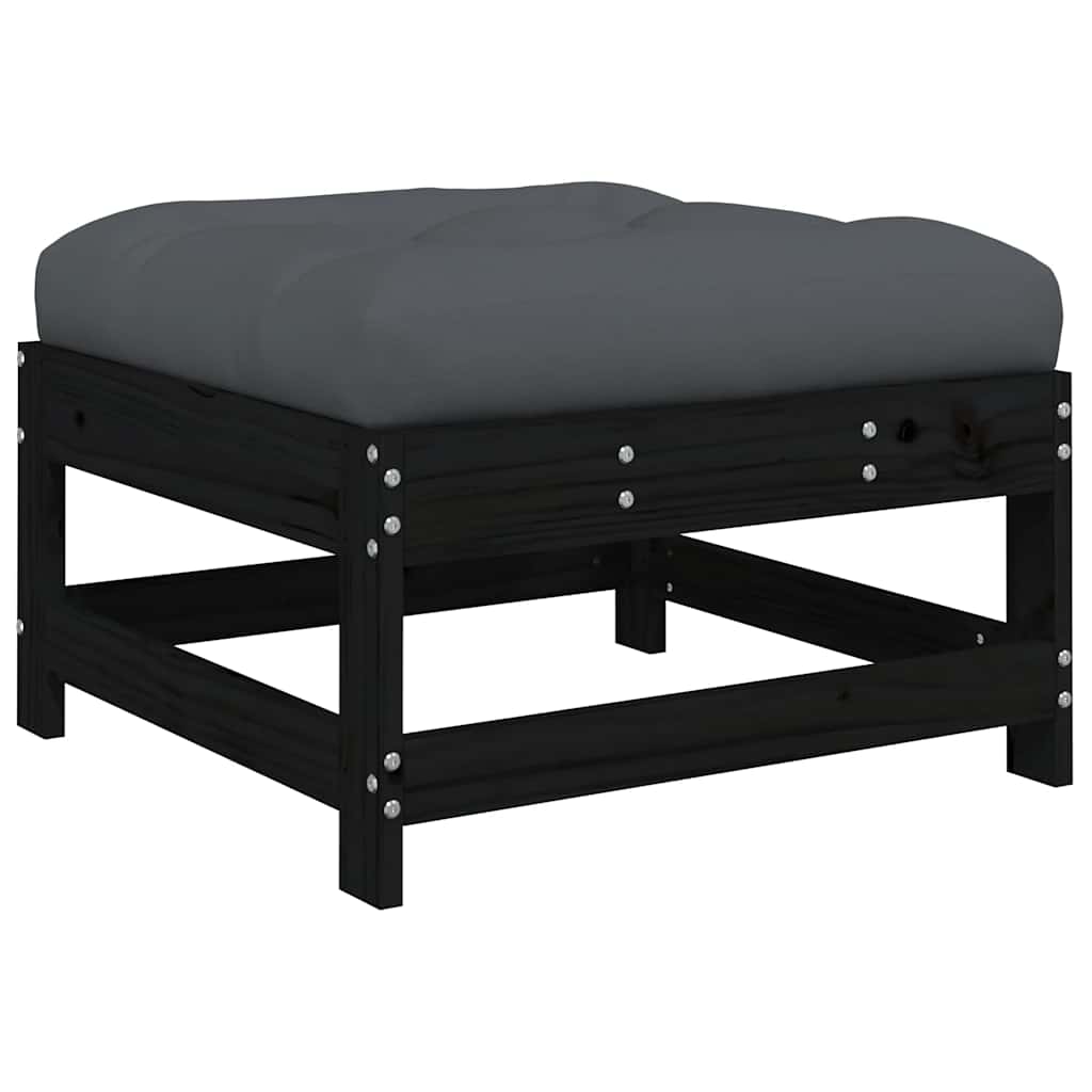Garden Stool with Cushion Black Solid Pine Wood