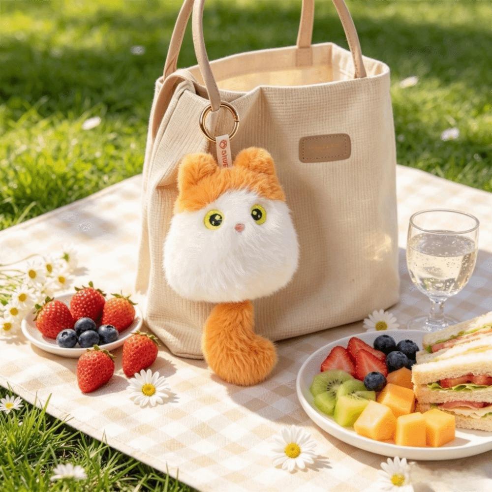 Cute Cat Cat Plush Doll Keychain Oval Kitten Plush Keychain Cat Plush Pendant Gift for Boy