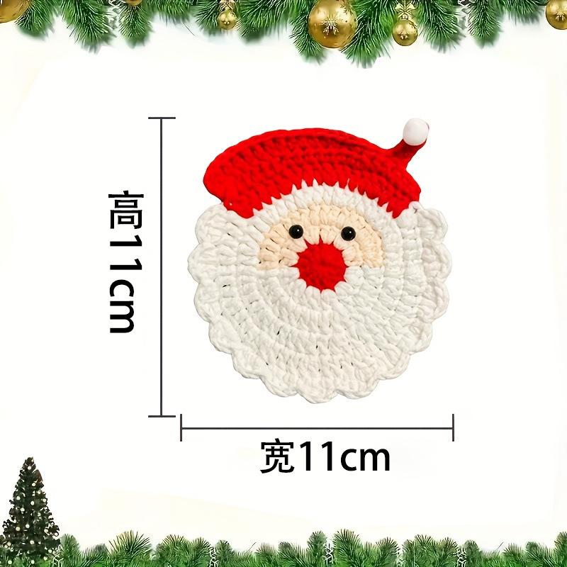 Handmade Crochet Santa Claus Coasters Set Of 4, Durable Fabric Drink Coasters Trays, Festive Table Decor,Unique Christmas Gift