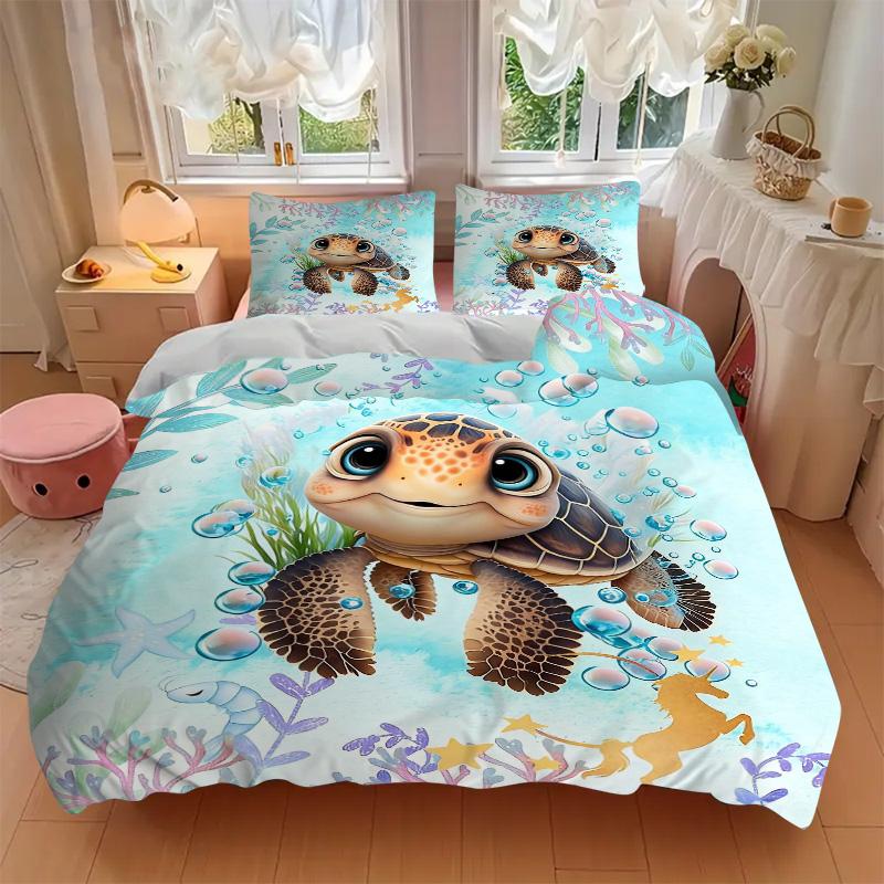 Oceanic Turtle Adventure Print 3Pcs Bedding Setduvet Cover With 2 Bedropillowcase Home Birthday Gift