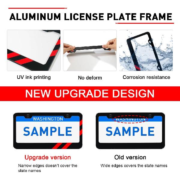 2PCS Matte License Plate Frames For Dodge Charger Accessories Challenger Durango Universal Solid Rust-Proof Aluminum License Plate Cover Holder For