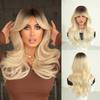European Style Gradient Gray Medium Long Curly Wig 20 Inch Curtain Bangs Fluffy Heat Resistant Synthetic Wig for Women Daily