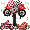 12pcs Racing Party Decoration 40inch Black Number Balloon Plaid Balloon Tire Motorcycle Balloon Striped Racing Tire Grid Digital