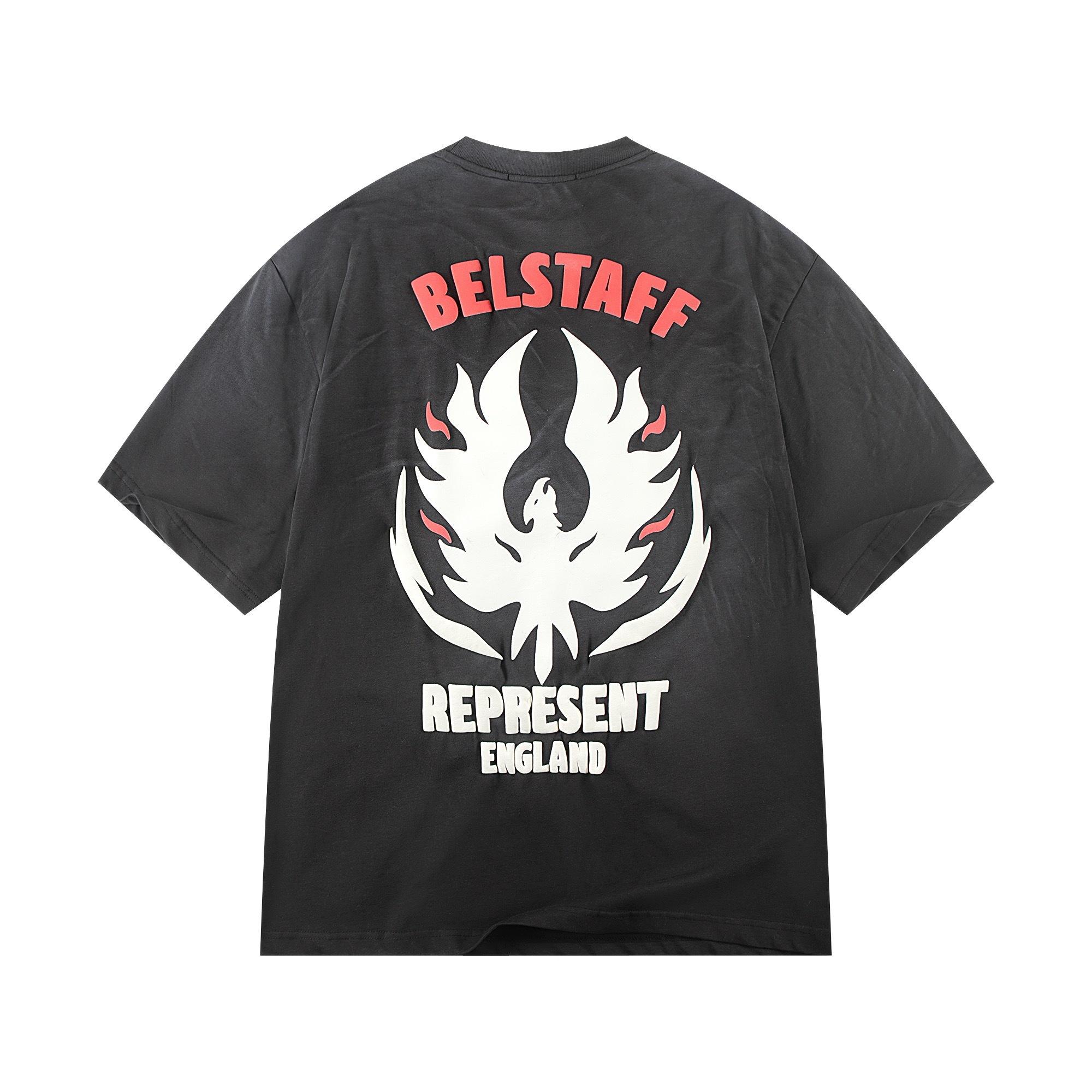 Summer Men s and Women s Oversized Washed Black T-Shirt with Belstaff X Represent Phoenix Print S
