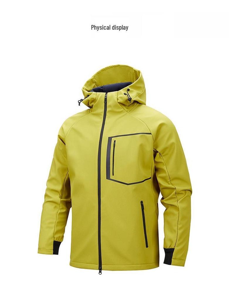 Men's Hooded Quick-Dry Outdoor Softshell Jacket - Three-Proof, Loose Fit, Plus Size, Multi-Pocket, Versatile Sports/Fitness Style