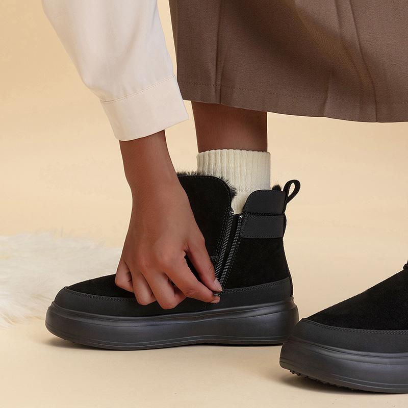 TUINANLE Thick Soled Short Sleeved Snow Boots for Women Versatile with Thick Fleece and Anti Slip Warm Cotton Shoes