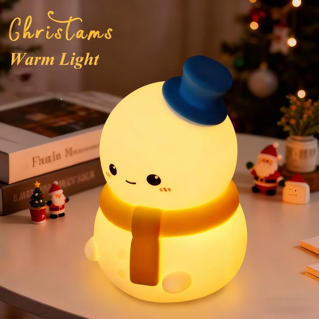 Für Weihnachten LED Nachtlicht Neuheit Ambiente Lampe Touch Control Wiederaufladbar Hängend Schneemann Nachttisch Feiertagsdeko Silikon