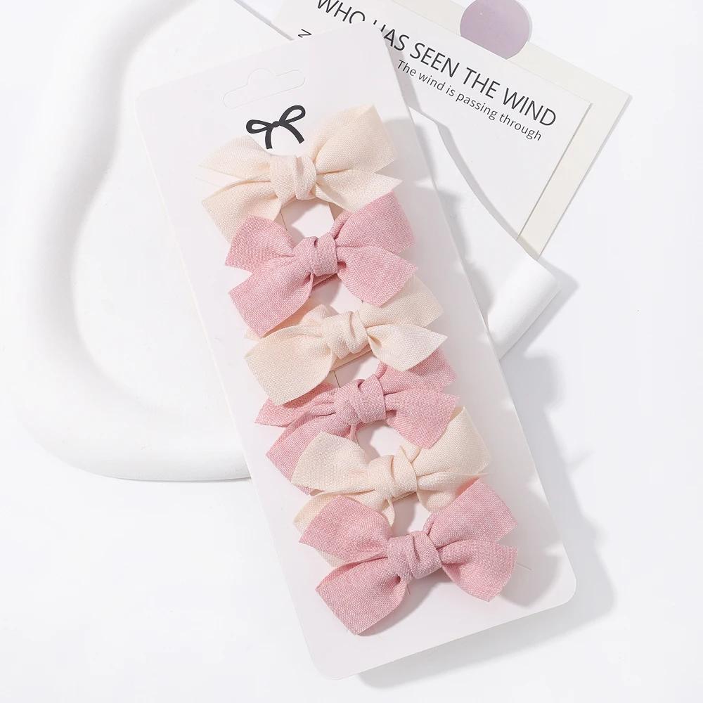 6pcs/set Mini Hair Bows Clip for Girl Fresh Solid Color Bowknot Hair Pins Sweet Child Boutique Handmade Hair Clips Accessories