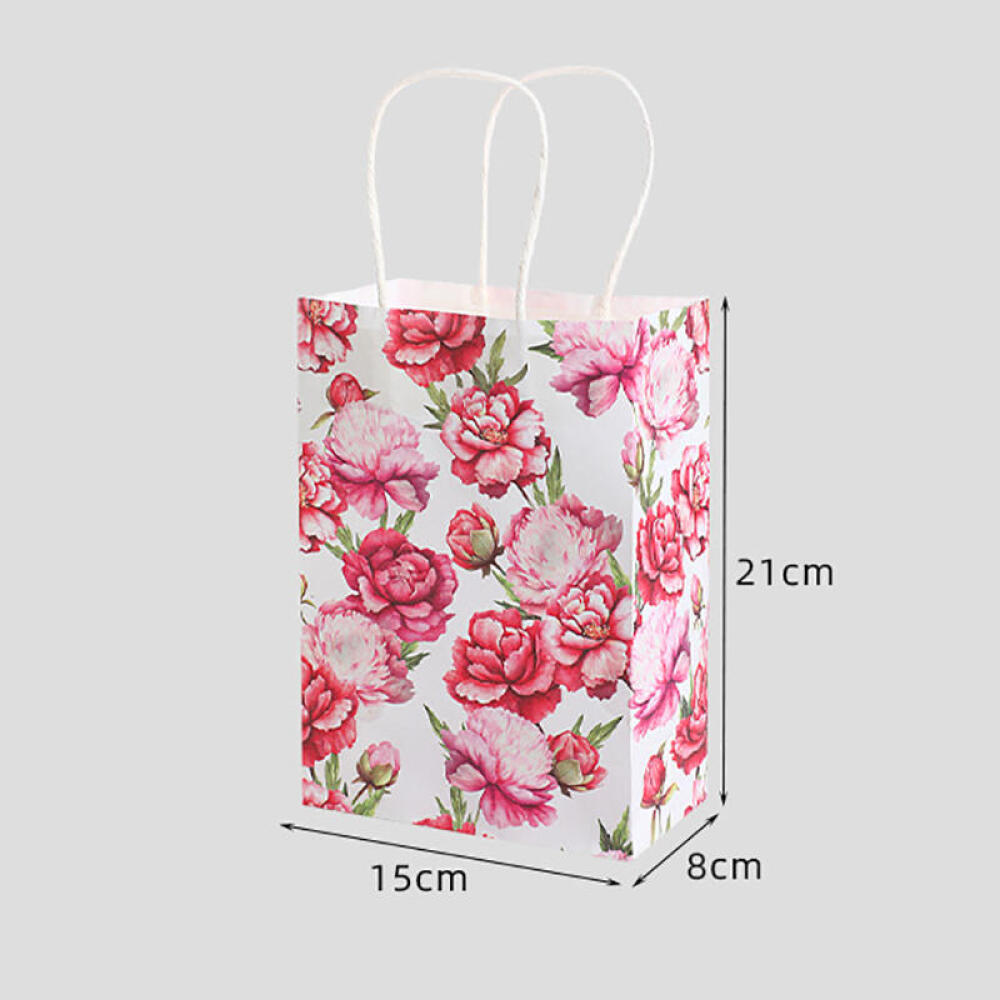 5Pcs Kraft Paper Shopping Bags with Floral Print Ins Style Plant Pattern Handles Gift Packaging Bags Souvenir Bags Store Retail Shopping Bags