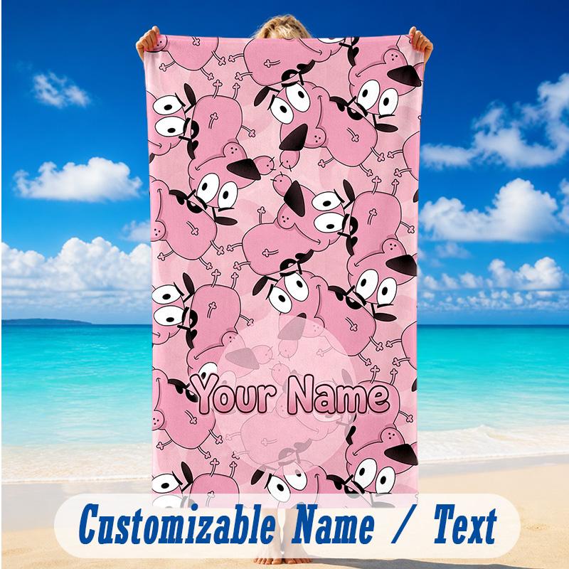Beach Towel Custom Name Text, Quick Dry Large Towel For Beach HomeCourage the Cowardly Dog
