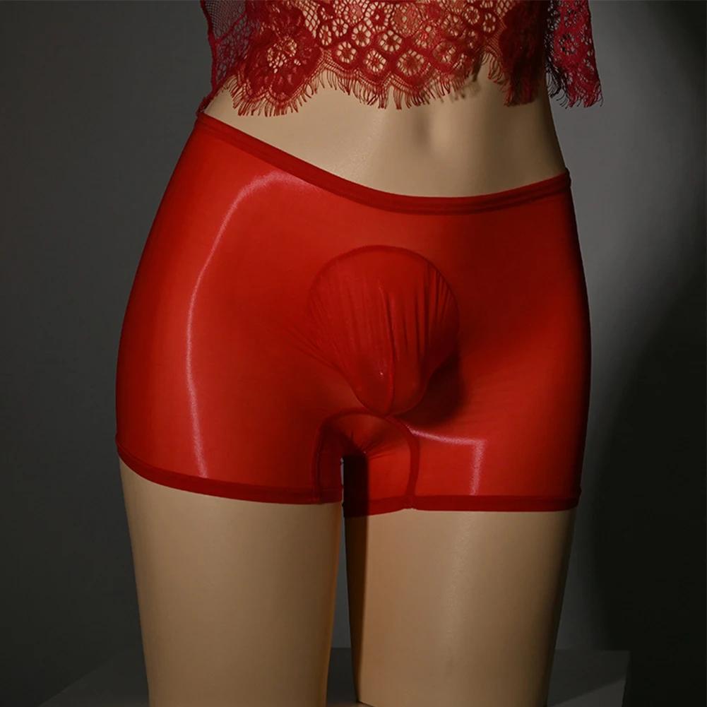 Men Shiny Glossy Boxers Men Underpants Seamless Silky Underwear Sissy Pouch Panties Sheer Lingerie Elastic Male Flat Boxers