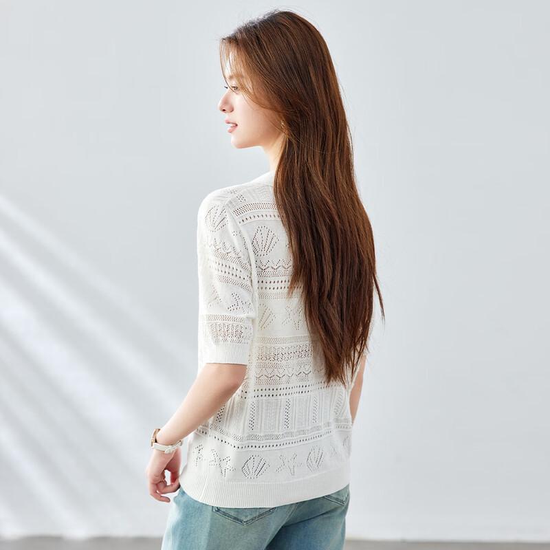 CARBAMMI Women's Short Pure Cotton Hollow Knit Polo T-Shirt