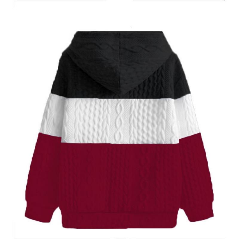 Korean Style Men S Color Block Loose Jacquard Hooded Sweatshirt