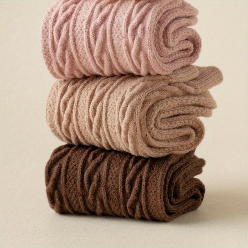 3 Perechi de Șosete de Lână, Șosete Dama Toamnă și Iarnă Mid-Tube, Șosete Lungi Îngroșate și de Catifea, Iarnă Calde Culoare Solidă Tub Înalt