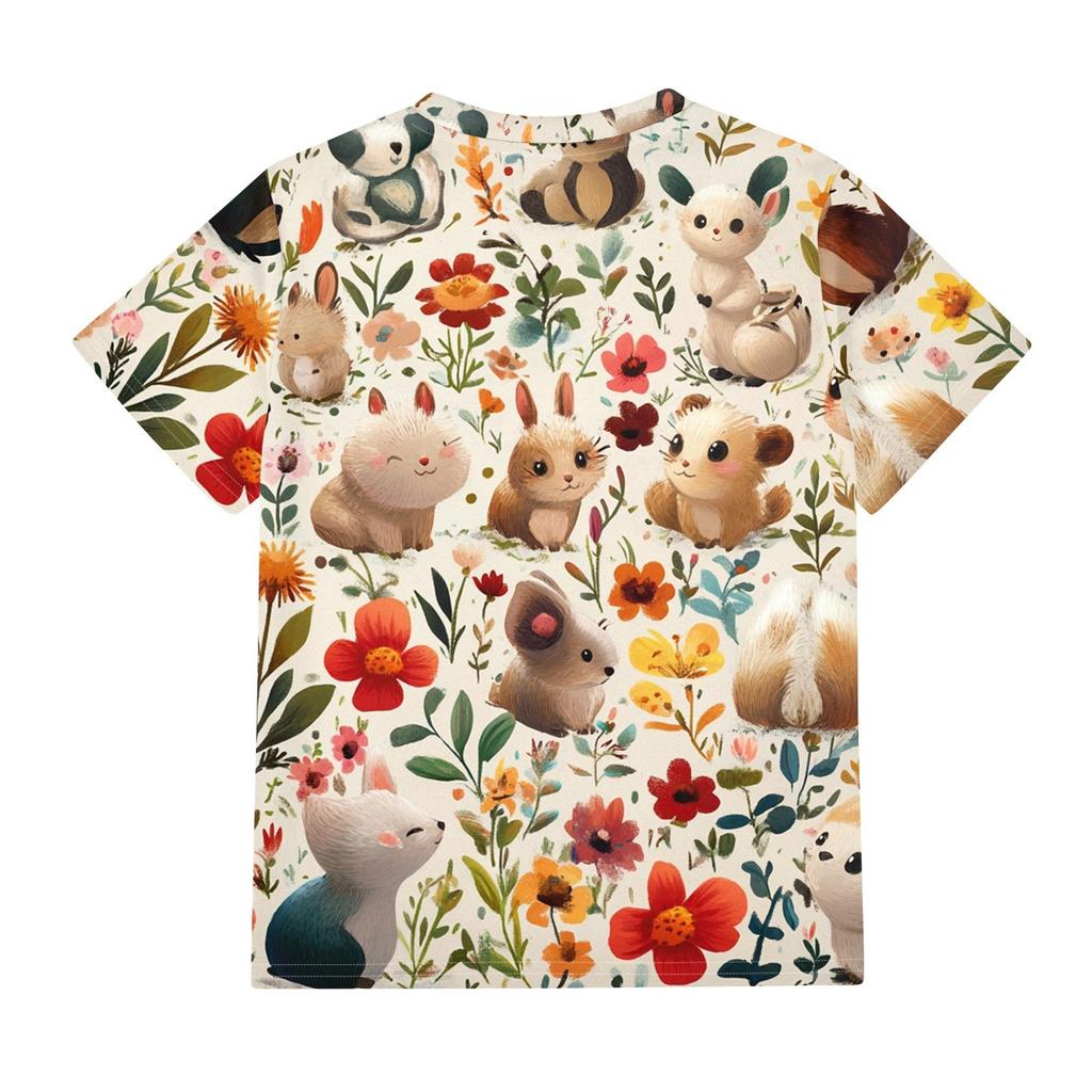 Children's Short Sleeve Pocket Tops Casual  Print T Shirt Round Neck Pullover Blouse