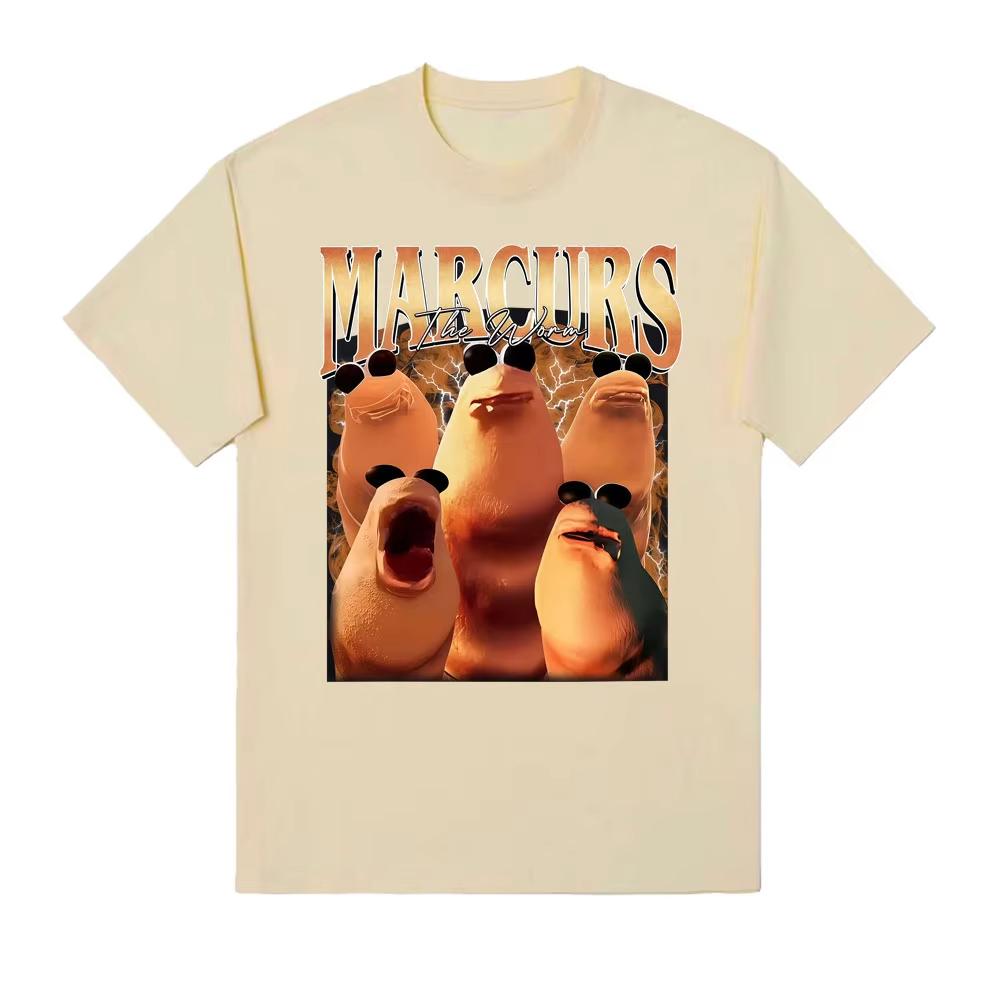 Funny Marcus The Worm Meme Graphic Tshirt Unisex Vintage Y2k Cartoon Casual Summer Streetwear Daily Fashion Tops