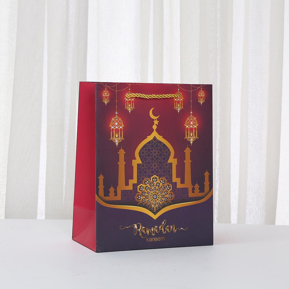 6/10pcs Eid Ramadan Islamic Gift Bags Luxury Paper Tote Bags with Lantern Mosque Prints for Party Favors