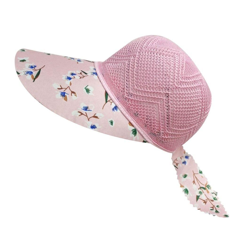 

Sunshade Fisherman Hat Anti-UV Sun Visor Cap Mom Grandma Hats Straw Hat Spring Summer Pink Branch Flower