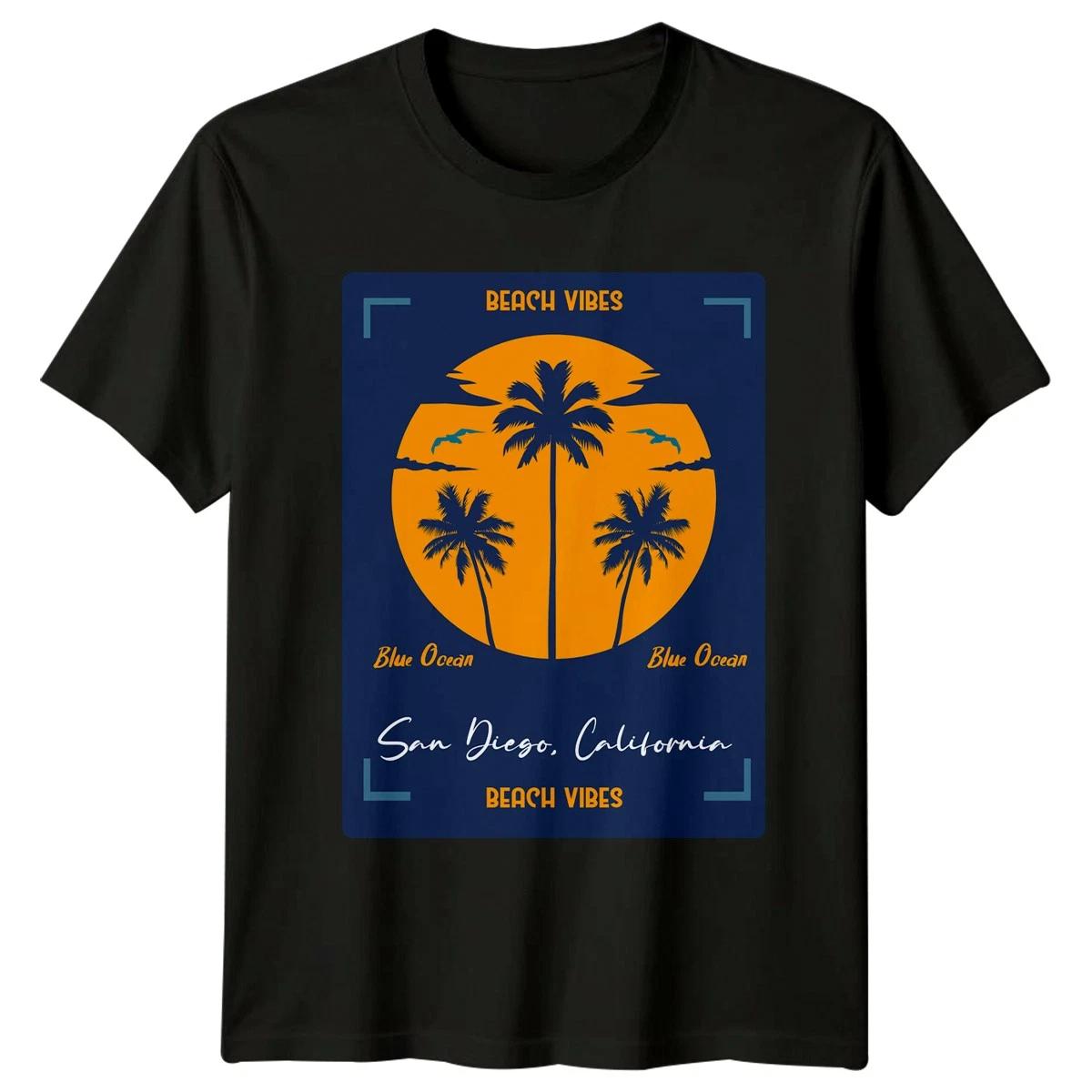 Beach Vibes Blue Ocean San T-Shirt San Diego California Travel Summer XXL