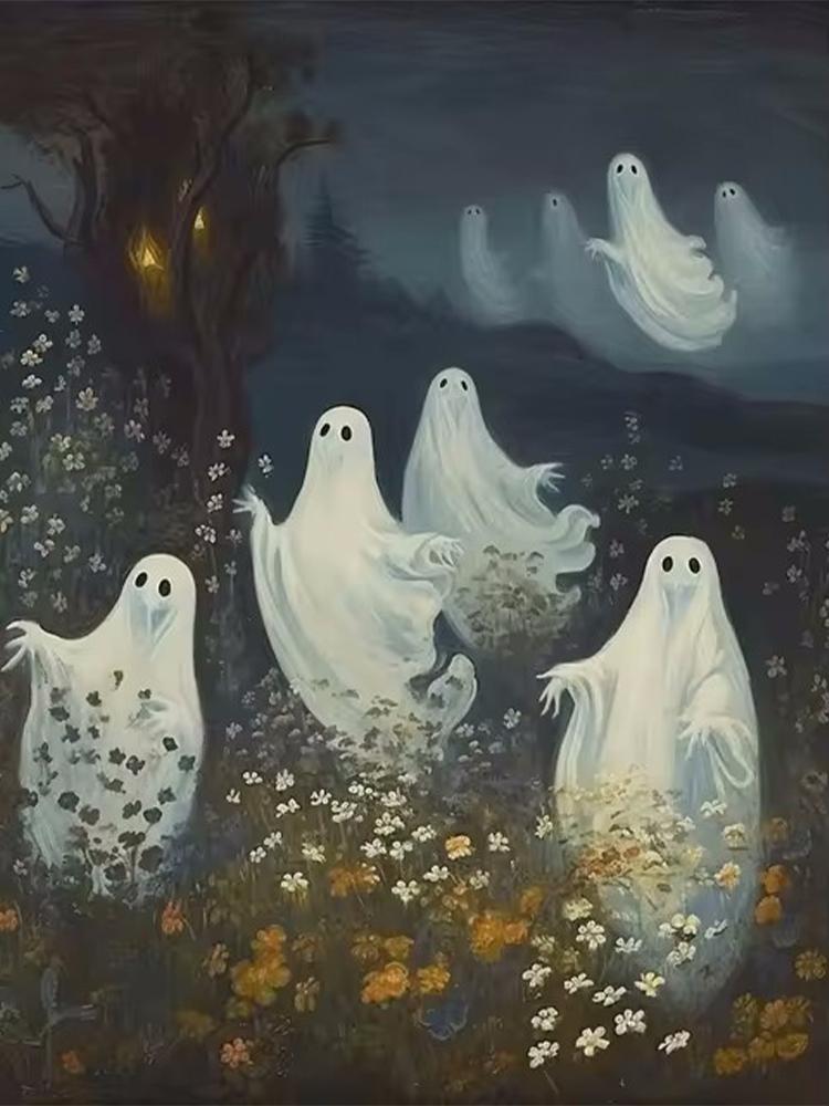 5D DIY Diamond Painting Cross Stitch Ghost Haunted Mountain Manor Dark Academy Gothic Halloween Ghost Cute Home Room Decor