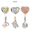 Fashion Rose Gold Tree Feather Heart Charms Beads Fit Original Bracelet Women 925 Sterling Silver Jewelry Accessories