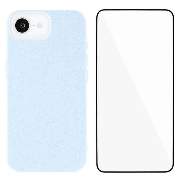 

WANLONFENG XL2 Series for iPhone 16e Case IMD Glitter TPU Phone Cover with Tempered Glass Film Sky Blue