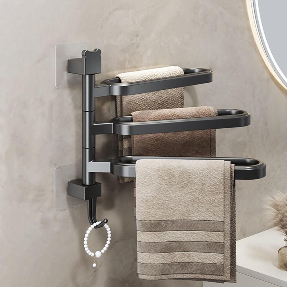 

Plastic Swivel Towel Holder Wall Mounted Towel Hanger Rotatable Towel Rack Bathroom Black 3 Bars