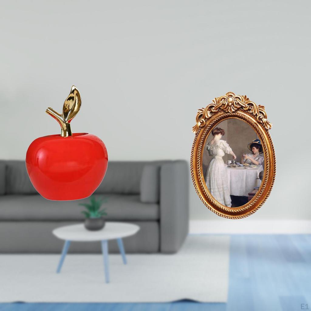Ceramic Figurine Sculpture Ornament for Cafe Study Room Holiday with Ornate Resin Picture Frame