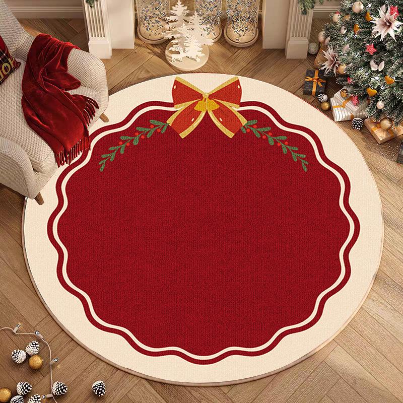 Christmas Gingerbread Man Round Rug Red Plaid Border Candy Cane Holly Soft Plush Non-slip Festive Living Room Nursery Decor