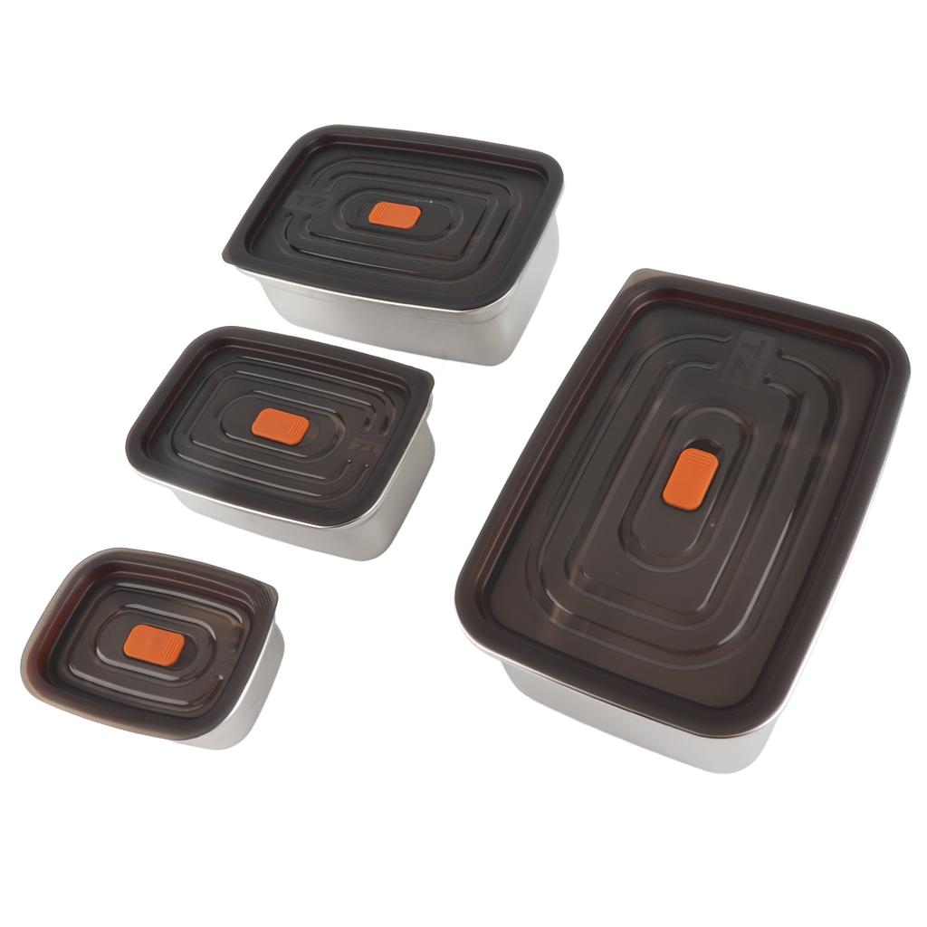 4Pcs Stainless Steel Food Containers with Leakproof Lids Rectangle Food Storage Box