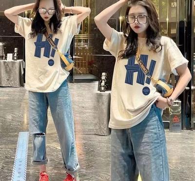 New Fashion O Neck Tops Printing Letter Print Fashion Casual Loose Lovers Cotton T Shirt Unisex Women Clothes
