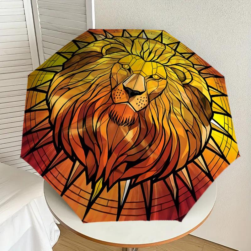 

1pc Lion Stained Glass Artwork Umbrella with Plastic Handle,Suitable for All Seasons Home Travel Outdoor UmbrellaDD1320