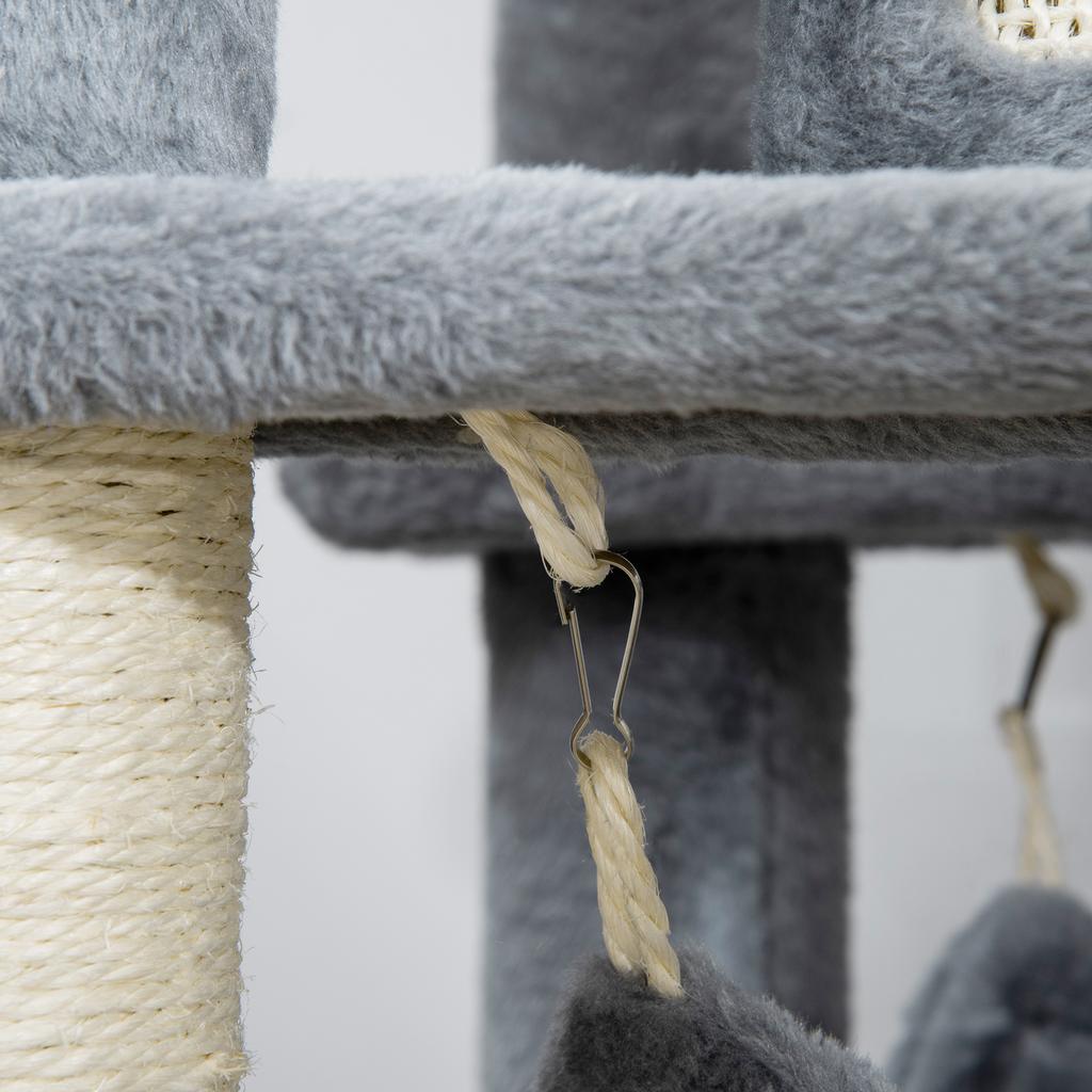 Cat Scratching Tree with Sisal Posts, House, Bed and Hammocks, 48x48x140cm, Grey