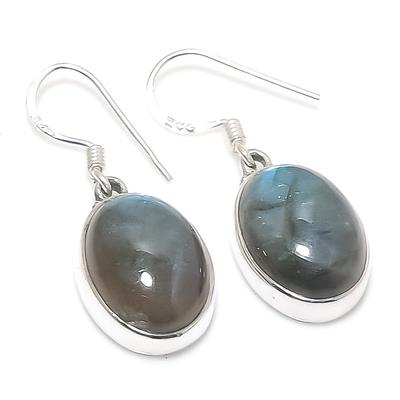 Doğal Labradorit Değerli Taş 925 Ayar Gümüş Hediye Küpe 1.25" Z7F48